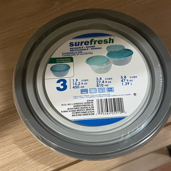 SureFresh 3 Pk Reusable Round Food Storage Nesting Bowl Containers & Lid Set NWT - Picture 6 of 7
